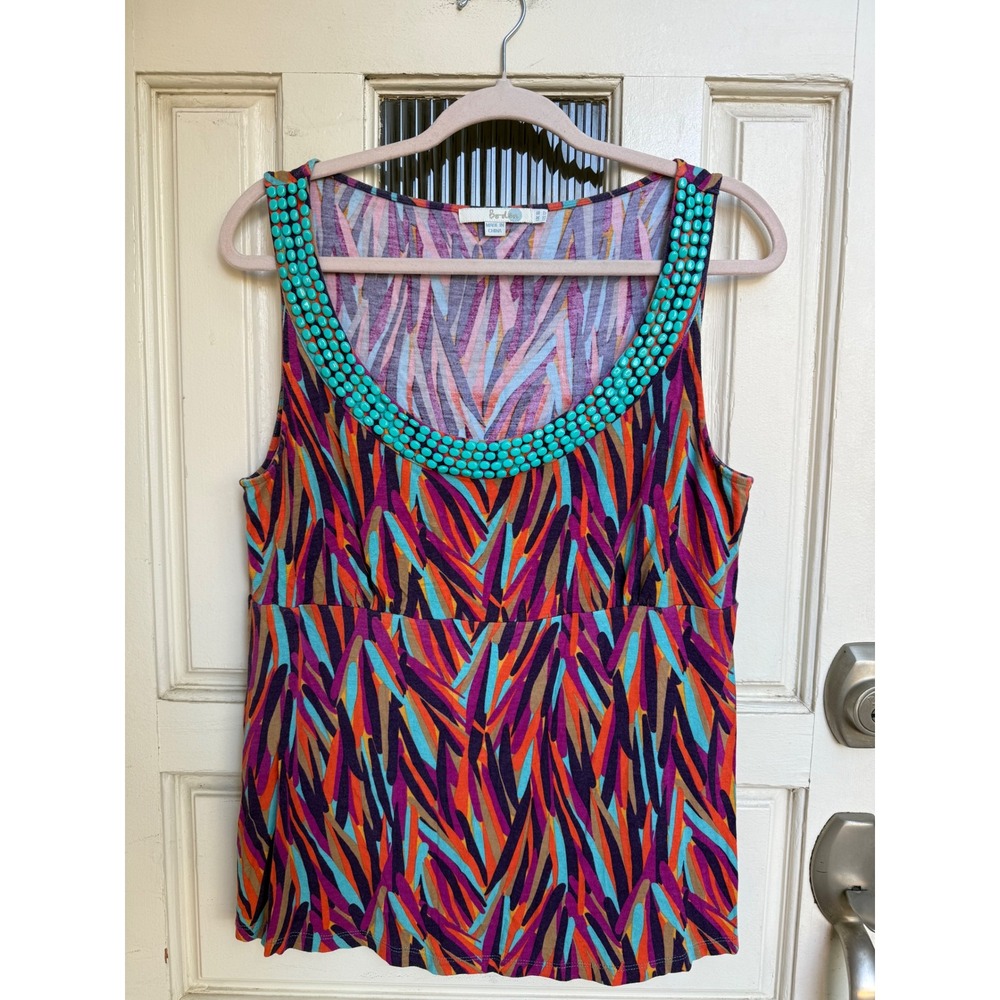Boden Beaded Neck‎ Tank Top Women's Multi Color Print Sleeveless Summer Size 12
